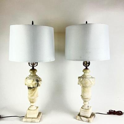 1107 Pair of Vintage Alabaster Lamps with Shades