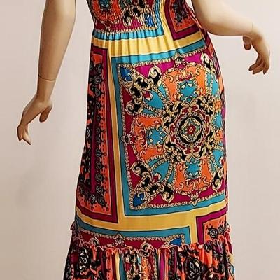 Vtg Paisley Psychedelic Maxi Halter Dress with front loop