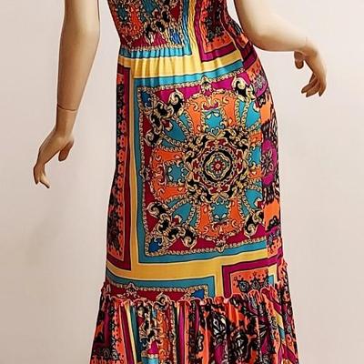 Vtg Paisley Psychedelic Maxi Halter Dress with front loop