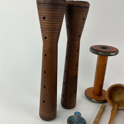 1110 Lot of Vintage Wooden Spools and Wooden Utensils