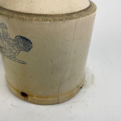 1116 Vintage Pottery Rooster Wall Pocket with Crock Chicken Feeder