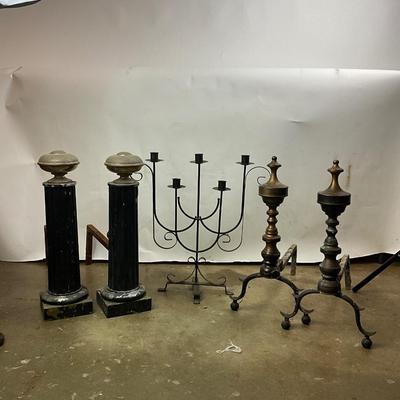 1117 Antique and Vintage Andirons and Iron Candelabra
