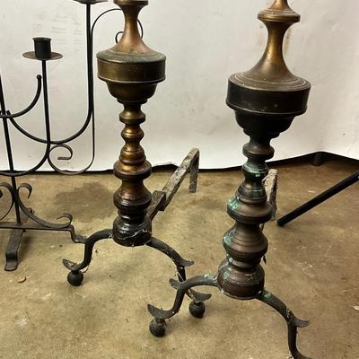 1117 Antique and Vintage Andirons and Iron Candelabra