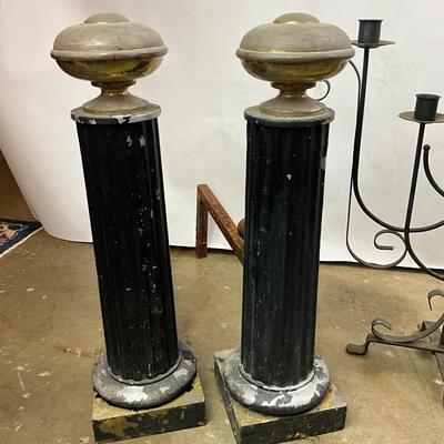 1117 Antique and Vintage Andirons and Iron Candelabra