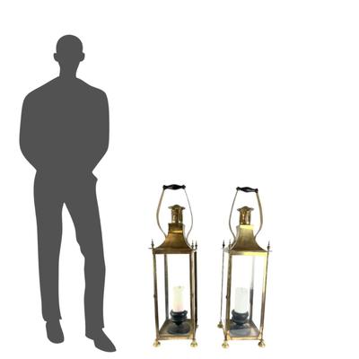 1118 Pair of Large Vintage Brass Glass Lanterns