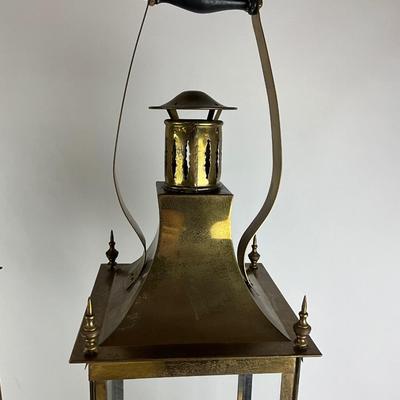1118 Pair of Large Vintage Brass Glass Lanterns