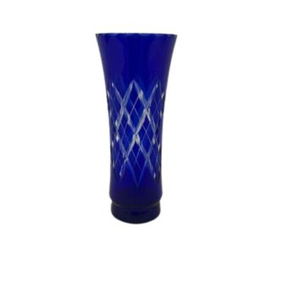 Vintage Bohemian Cobalt Cut to Clear Vase