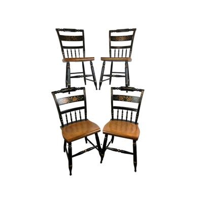 1121 Set of Four Hitchcock Solid Seat Armless Dining Chairs