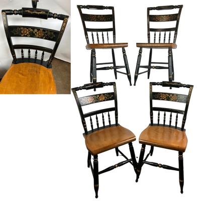 1121 Set of Four Hitchcock Solid Seat Armless Dining Chairs