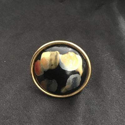 Vintage, gold, toned, black, and metallic tone, Adjustable ring