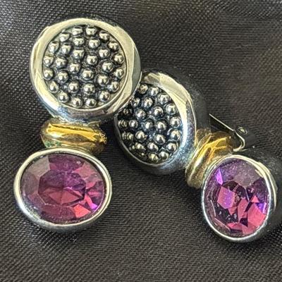 Vintage silver tone purple clip on earrings