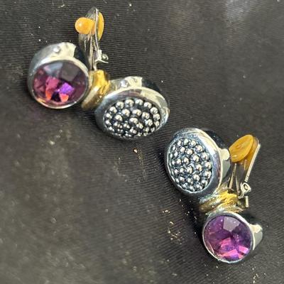 Vintage silver tone purple clip on earrings