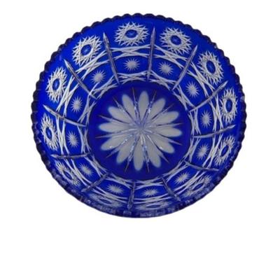 Bohemian Cobalt Cut to Clear Crystal Centerpiece Bowl
