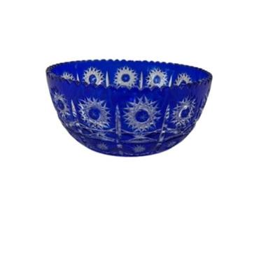 Bohemian Cobalt Cut to Clear Crystal Centerpiece Bowl