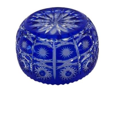Bohemian Cobalt Cut to Clear Crystal Centerpiece Bowl