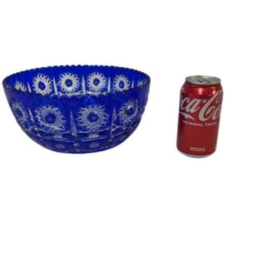 Bohemian Cobalt Cut to Clear Crystal Centerpiece Bowl
