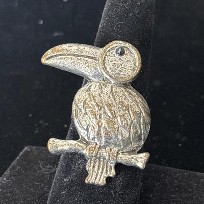 Silver tone adjustable bird ring