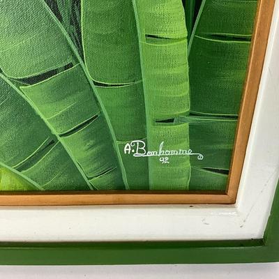 1124 Original Oil Painting of Forest with Tropical Birds by Albott Bonhomme Haitian