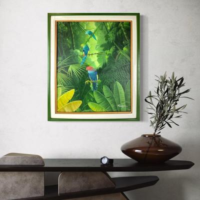 1124 Original Oil Painting of Forest with Tropical Birds by Albott Bonhomme Haitian