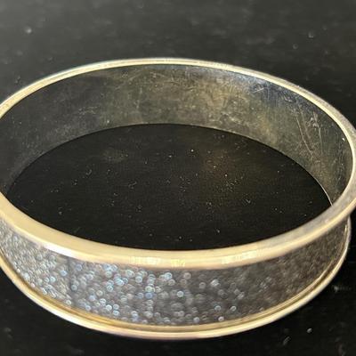 Silver tone black sparkle bangle bracelet