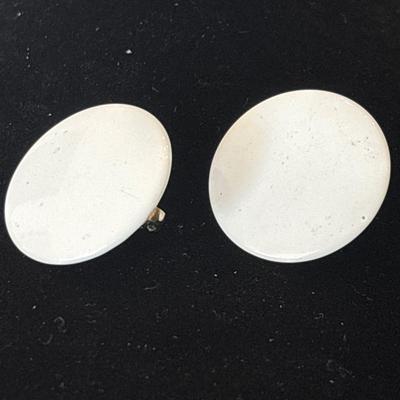 Vintage white circle clip on earrings