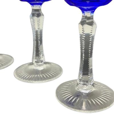 Vintage Bohemian Cobalt Cut to Clear Cordial Glasses