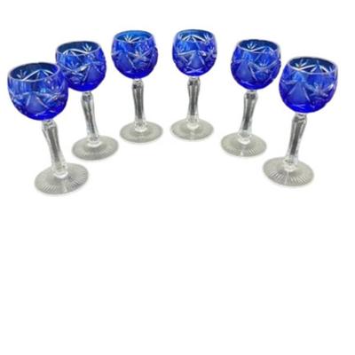 Vintage Bohemian Cobalt Cut to Clear Cordial Glasses