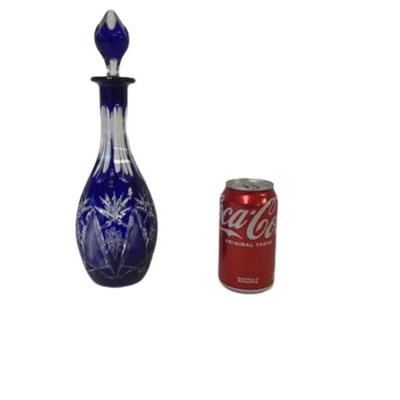 Vintage Bohemian Cobalt Cut to Clear Decanter