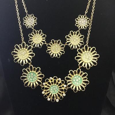 Gold toned Metal enamel flower necklace