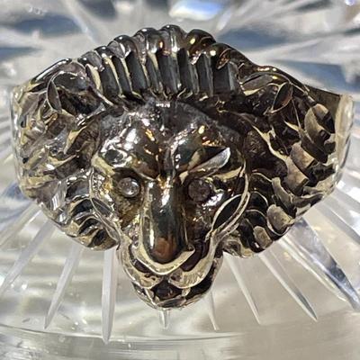 Vintage His or Hers Sterling Silver Lions Ring Size 10-1/2 in Good Preowned Condition.