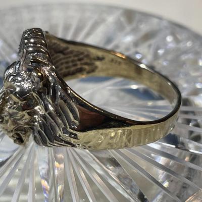 Vintage His or Hers Sterling Silver Lions Ring Size 10-1/2 in Good Preowned Condition.