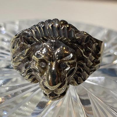 Vintage His or Hers Sterling Silver Lions Ring Size 10-1/2 in Good Preowned Condition.