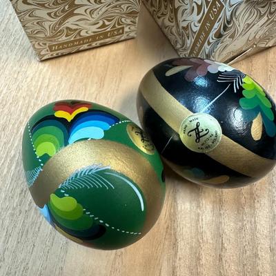 2 Hand painted eggs by The Glass eye made in the USA