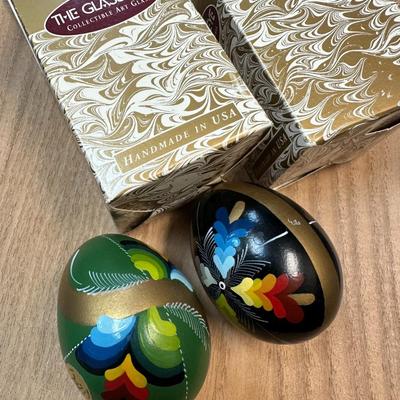 2 Hand painted eggs by The Glass eye made in the USA