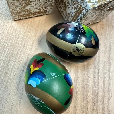 2 Hand painted eggs by The Glass eye made in the USA