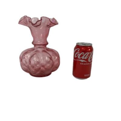 Fenton Diamond Optic Ruby Overlay Melon Vase