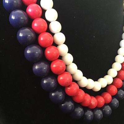 Super cute red white and blue beaded necklace