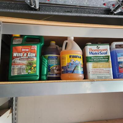 Shelf Lot of Households Cleaning, Weed Control, Car wash Liquids
