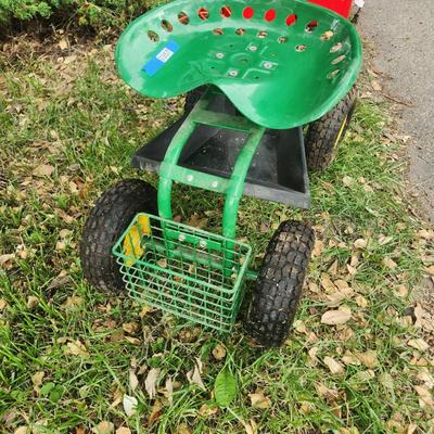 Green Garden Work Mobile Cart W Swivel Seat