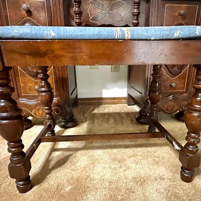 Antique Solid Wood Mirrored Vanity with Stool