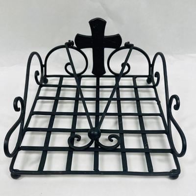 Napkin (or other paper) Holder black wrought iron with cross / crucifix