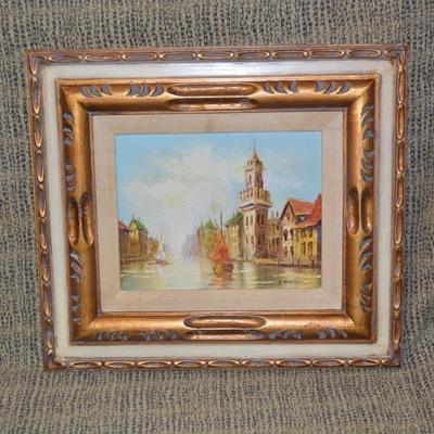 Vintage Original Oil Painting in Ornate Wood Gold Tone Frame