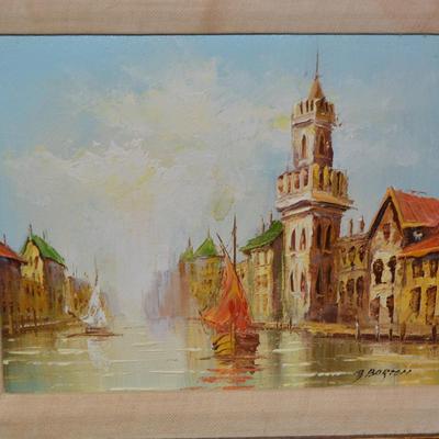 Vintage Original Oil Painting in Ornate Wood Gold Tone Frame