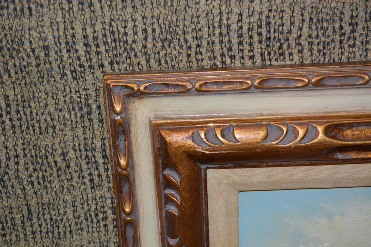 Vintage Original Oil Painting in Ornate Wood Gold Tone Frame