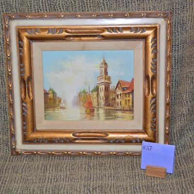 Vintage Original Oil Painting in Ornate Wood Gold Tone Frame