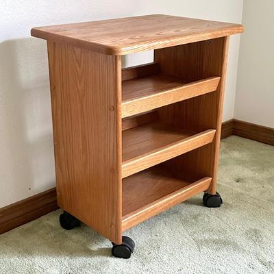 Small Laminate Wood Shelf Table on Casters