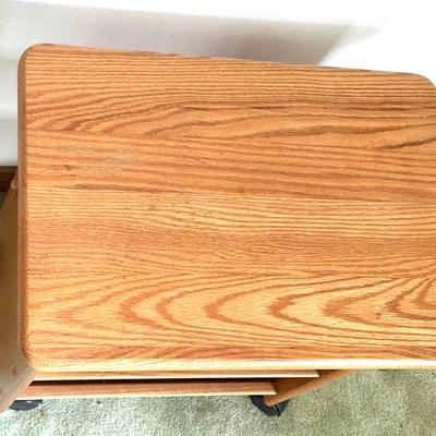 Small Laminate Wood Shelf Table on Casters