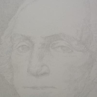 Framed & Matted Minimalist Pencil Drawing of George Washington 16.25”12.25”