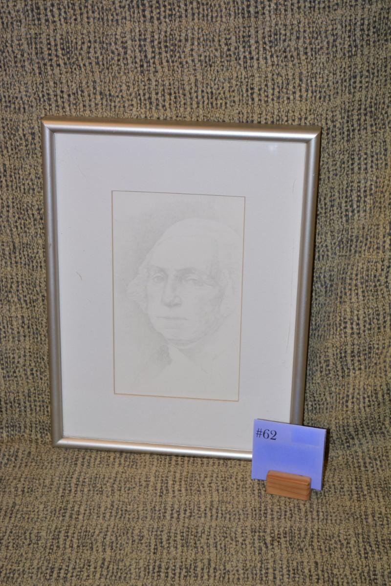 Framed & Matted Minimalist Pencil Drawing of George Washington 16.25”12.25”