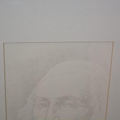 Framed & Matted Minimalist Pencil Drawing of George Washington 16.25”12.25”